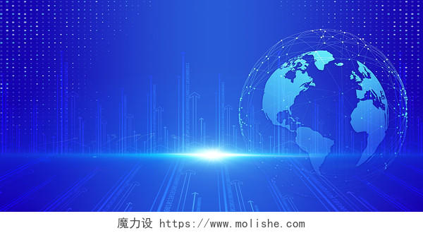 蓝色科科技地球光效线条科技网络信息展板背景